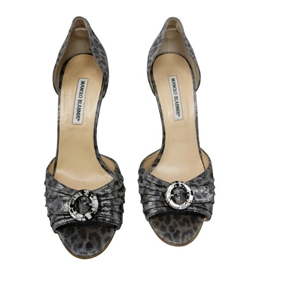 MANOLO BLAHNIK Vintage Retro Gold Brocade Crystal Peep Toe Pump Sedaraby IT 40 - Picture 2 of 7